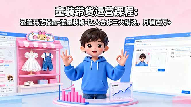 童装带货运营课程：开店设置-流量获取-达人合作全攻略-无双副业