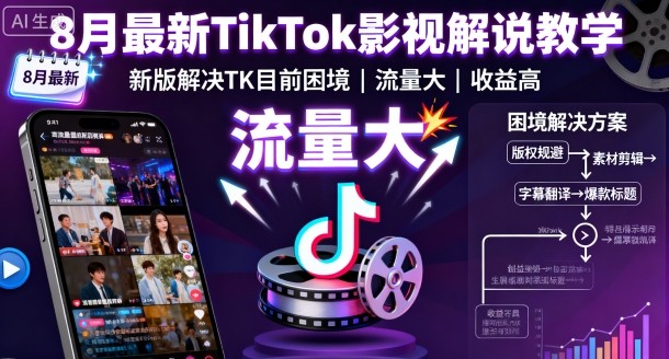 最新TikTok影视解说教学，解决TK困境实现高收益-无双副业