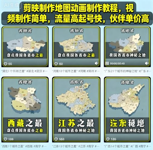 剪映地图动画制作教程：简单易学流量高变现快-无双副业