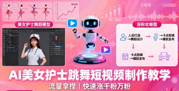 AI美女护士跳舞短视频制作教学与涨粉技巧-无双副业