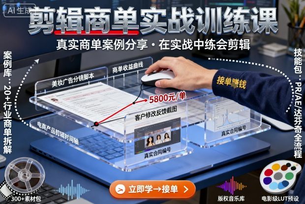 剪辑商单实战训练课，真实案例分享助你掌握剪辑技巧-无双副业