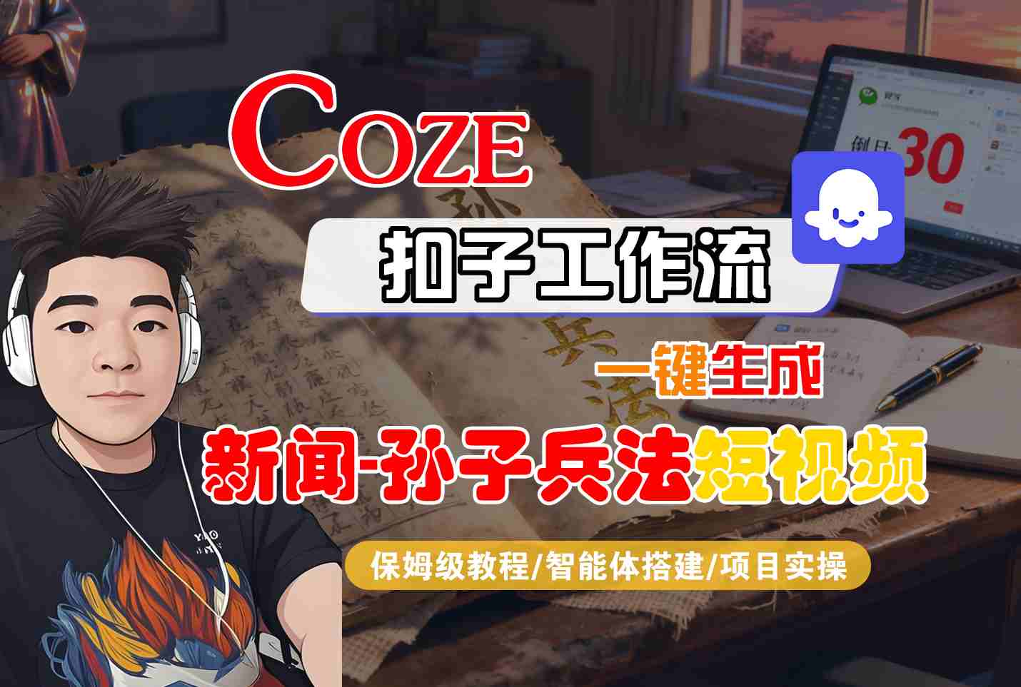 Coze扣子智能体工作流一键生成新闻孙子兵法短视频教学-无双副业