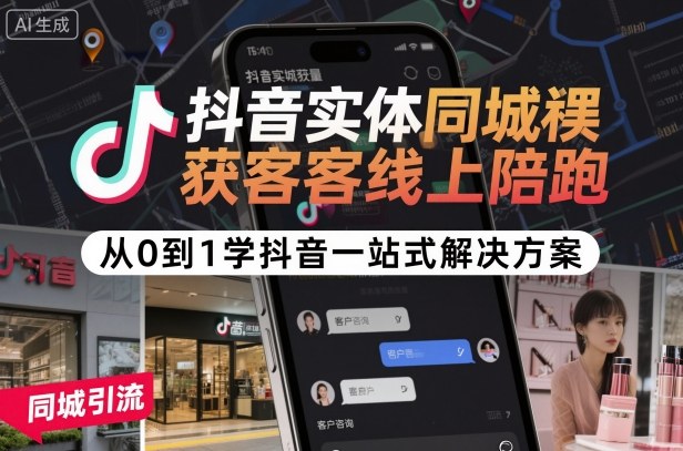 抖音实体同城获客线上陪跑一站式解决方案-无双副业