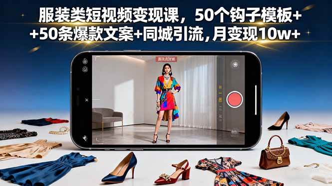 服装类短视频变现课，50个钩子模板+50条爆款文案+同城引流实战-无双副业