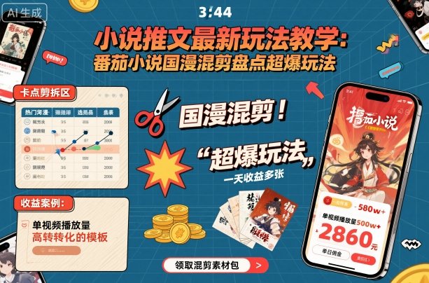 小说推文最新玩法教学，番茄小说国漫混剪盘点超爆玩法-无双副业