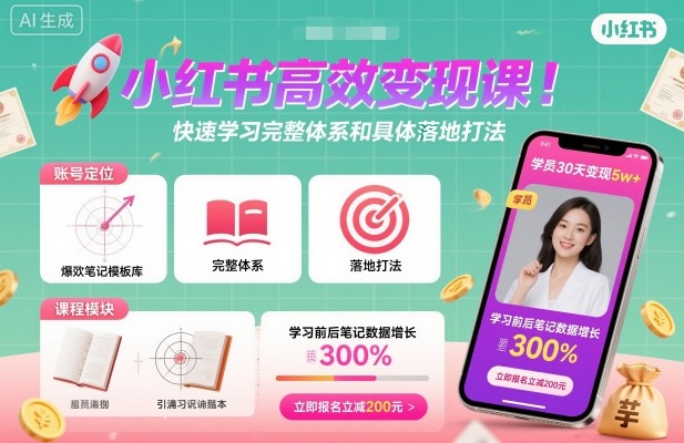 小红书高效变现课，学习完整体系和落地打法-无双副业