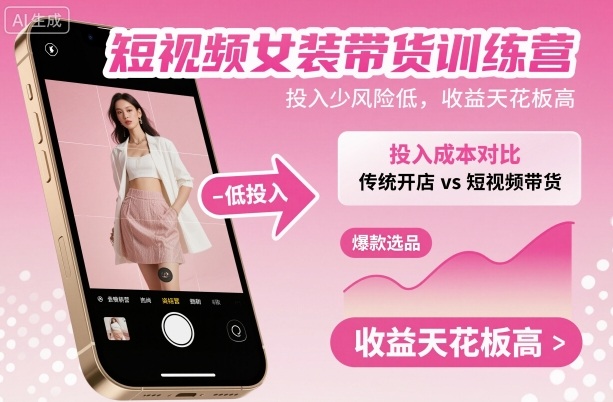 短视频女装带货训练营，低投入高收益项目-无双副业