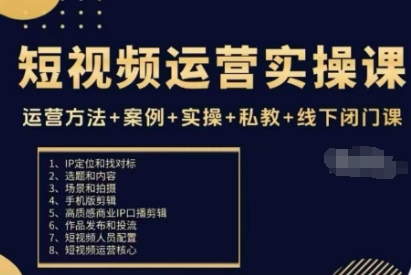 短视频运营实操课：方法案例与私教闭门课-无双副业