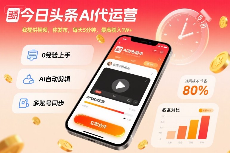 今日头条AI代运营视频发布项目揭秘，轻松躺赚-无双副业