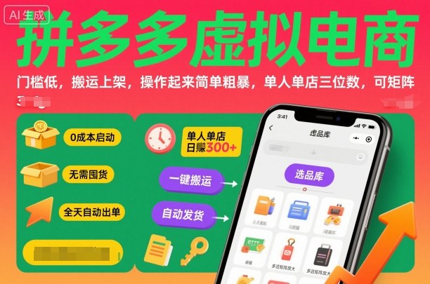 拼多多虚拟电商项目优势与操作指南，低门槛高收益可矩阵-无双副业