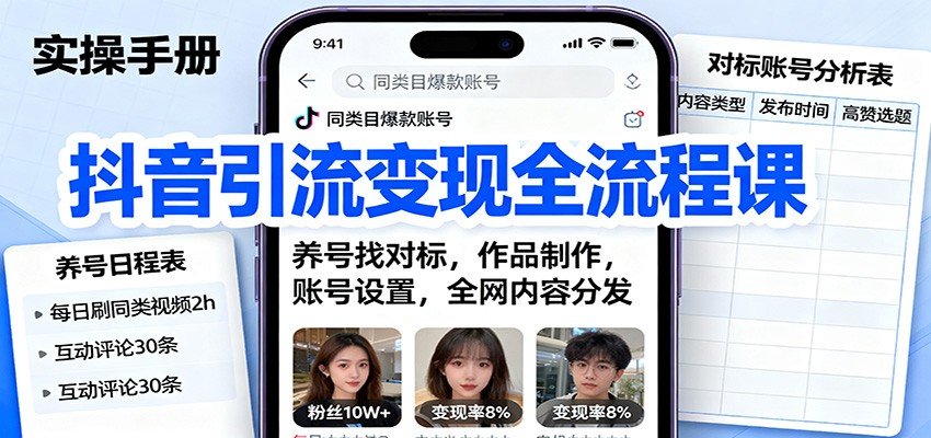 抖音引流变现全流程课：养号对标到内容分发实战指南-无双副业