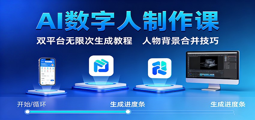 AI数字人制作课：双平台生成与人物背景合并技巧-无双副业