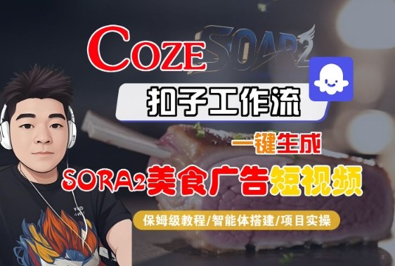 Coze扣子智能体工作流一键生成SORA2美食广告短视频教程-无双副业